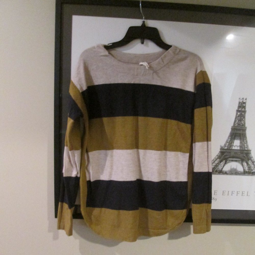 TeeBerry & Weave Soft Cozy Cream Olive & Navy Striped Pullover Sweater sz L